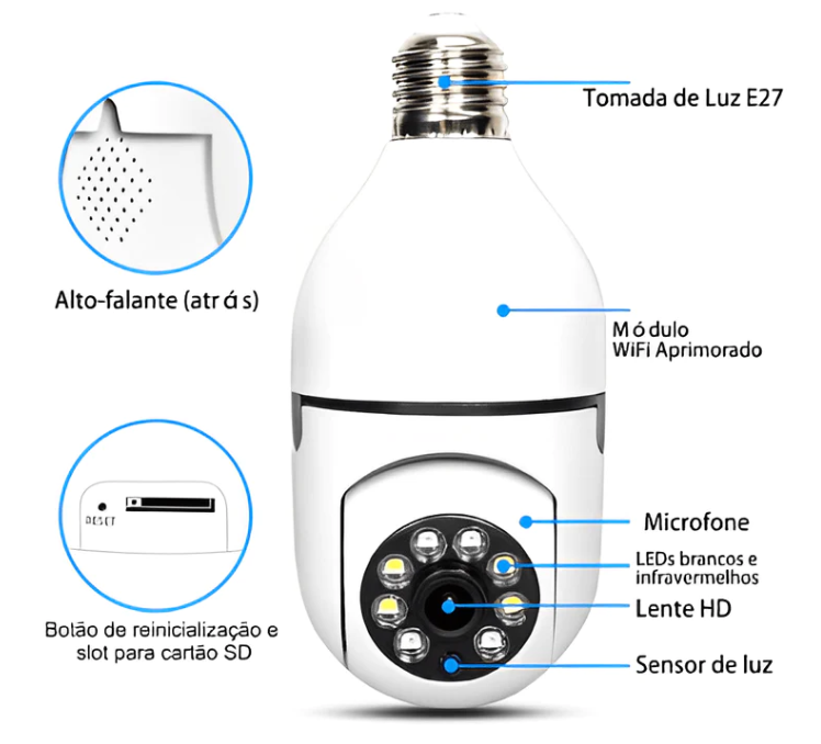 Câmera Wi-fi Inteligente 360° Com Visão Noturna HD